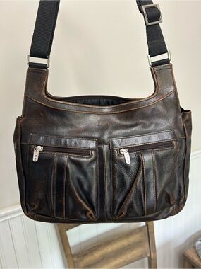 Vintage Danier Dark Brown Distressed Leather Crossbody Messenger Bag